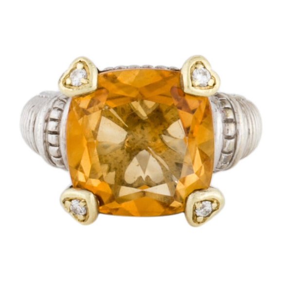 JUDITH RIPKA DIAMOND & CITRINE 18K YELLOW GOLD & STERLING SILVER 925RING